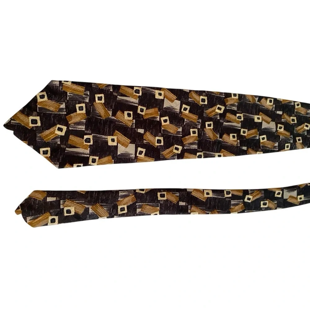 Zylos‎ George Machado Mens Silk Tie Abstract Geometric Brown Gray Made in USA